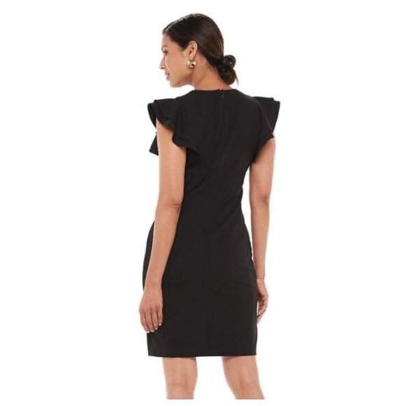 ⭐Chaps Size 4 Women' Dress Flutter Sleeve Sheath Basic Formal office black Dress - Picture 3 of 9